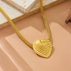 Wholesale Stainless Steel Pendant Necklace For Women Fashion Retro Gold Plated Heart Shape Striped Mesh Chain