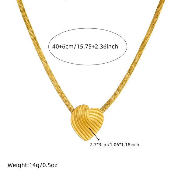 Wholesale Stainless Steel Pendant Necklace For Women Fashion Retro Gold Plated Heart Shape Striped Mesh Chain