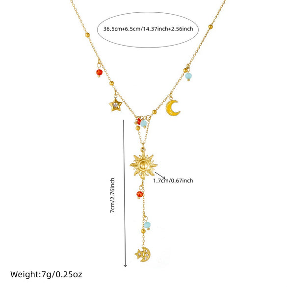 Wholesale Stainless Steel Pendant Necklace With Star Moon Sun Pattern Yshaped Chain Retro Chic Style Electroplating Process