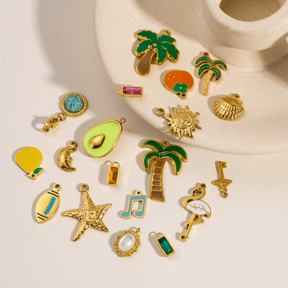 Wholesale Stainless Steel Pendant With Oil Dripping Coconut Tree Pattern Electroplated For Necklace And Bracelet