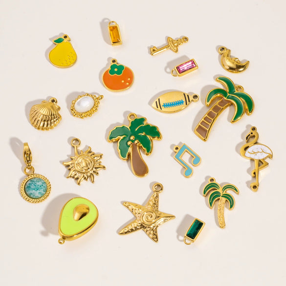 Wholesale Stainless Steel Pendant With Oil Dripping Coconut Tree Pattern Electroplated For Necklace And Bracelet