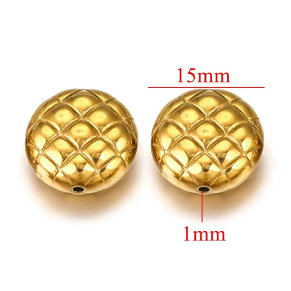 Wholesale Stainless Steel Perforated Round Baroque Style Totem Pattern 18K Gold Plated Spacer Beads For Diy Pendant Necklace And Bracelet Jewelry