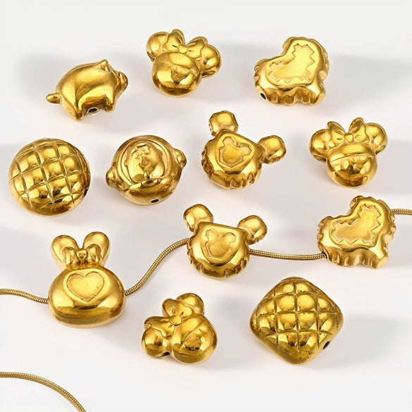 Wholesale Stainless Steel Perforated Round Baroque Style Totem Pattern 18K Gold Plated Spacer Beads For Diy Pendant Necklace And Bracelet Jewelry