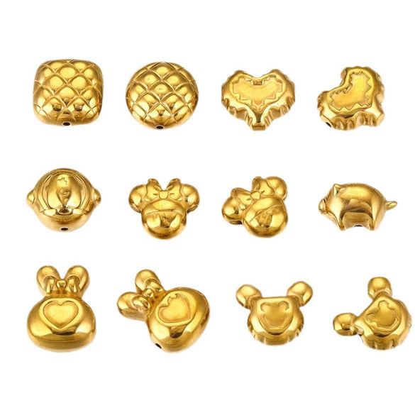 Wholesale Stainless Steel Perforated Round Baroque Style Totem Pattern 18K Gold Plated Spacer Beads For Diy Pendant Necklace And Bracelet Jewelry