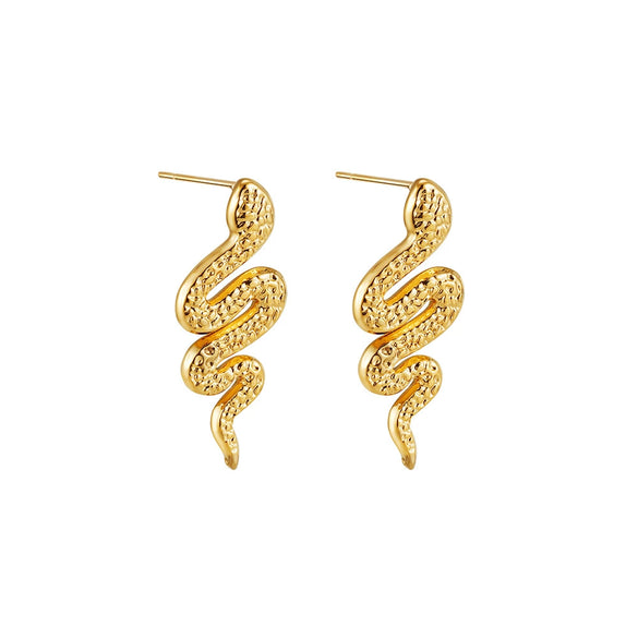 Wholesale Stainless Steel Personality Animal Zodiac Golden Snake Liquid Earrings With Electroplating