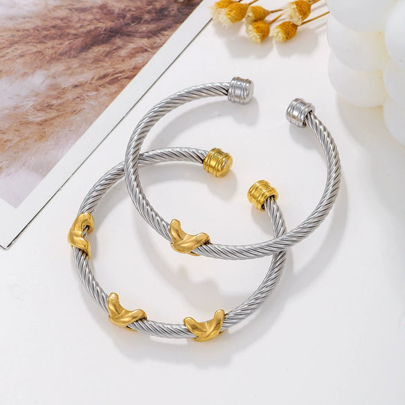 Wholesale Stainless Steel Personality Twist Wire Opening Adjustable Geometric Pattern Electroplated Bracelet