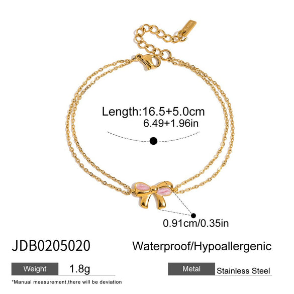 Wholesale Stainless Steel Pink Bow Love Geometric Bracelet For Women With Electroplating Light Luxury High End Hand Jewelry
