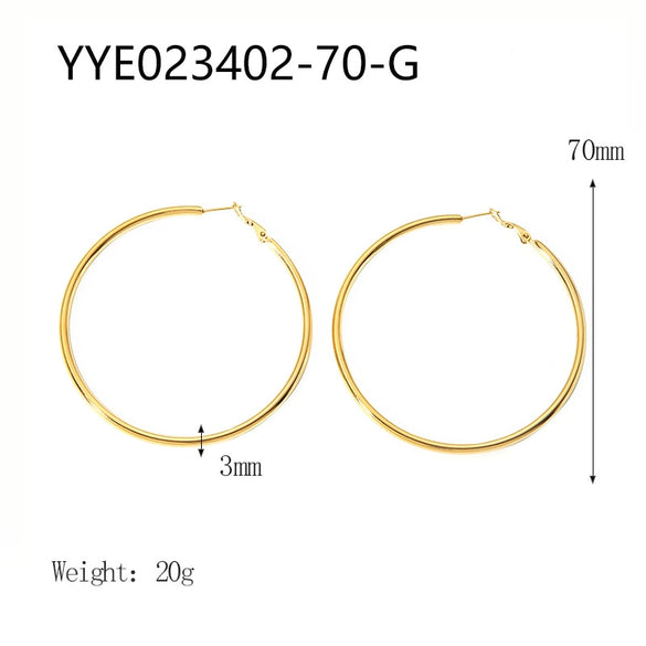 Wholesale Stainless Steel Plain Hoop Earrings For Women Geometric Style 18K Gold Plated Vacuum Real Gold Electroplated In Pvd Furnace