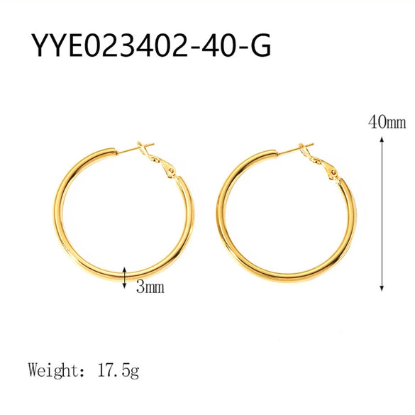 Wholesale Stainless Steel Plain Hoop Earrings For Women Geometric Style 18K Gold Plated Vacuum Real Gold Electroplated In Pvd Furnace