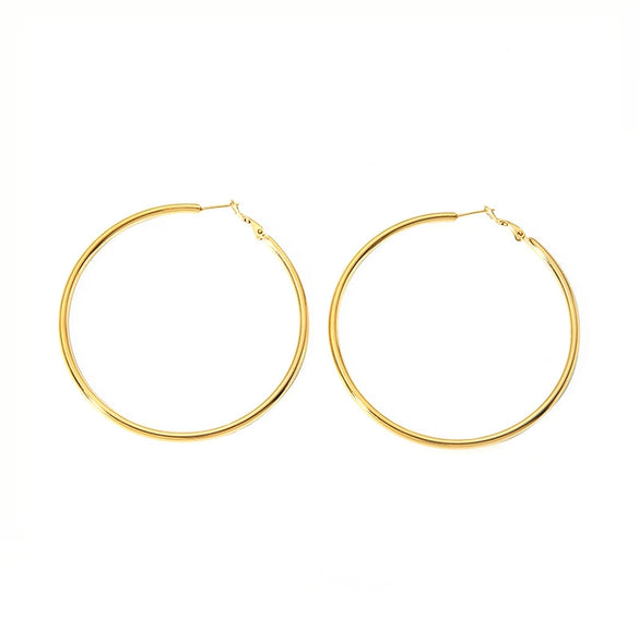 Wholesale Stainless Steel Plain Hoop Earrings For Women Geometric Style 18K Gold Plated Vacuum Real Gold Electroplated In Pvd Furnace
