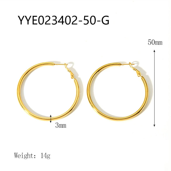 Wholesale Stainless Steel Plain Hoop Earrings For Women Geometric Style 18K Gold Plated Vacuum Real Gold Electroplated In Pvd Furnace
