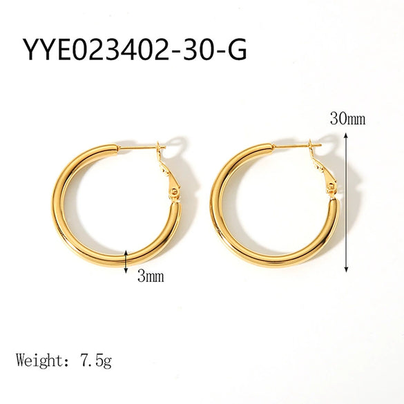 Wholesale Stainless Steel Plain Hoop Earrings For Women Geometric Style 18K Gold Plated Vacuum Real Gold Electroplated In Pvd Furnace