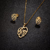 Wholesale Stainless Steel Plant Flower Palm Leaf Pendant Earrings Three Piece Set With Electroplating For Women Autumn And Winter 2024