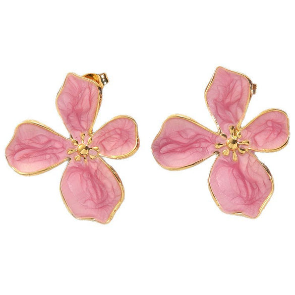 Wholesale Stainless Steel Plants And Flowers Dripping Oil Style Necklace And Earrings Set For Women