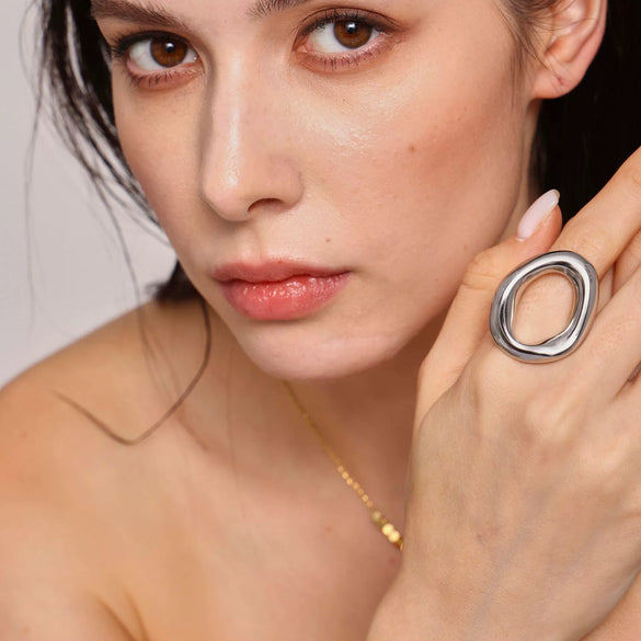 Wholesale 316L Stainless Steel Plated 18K Gold Fashion Open Hollow Square Clavicle Necklace And Ring