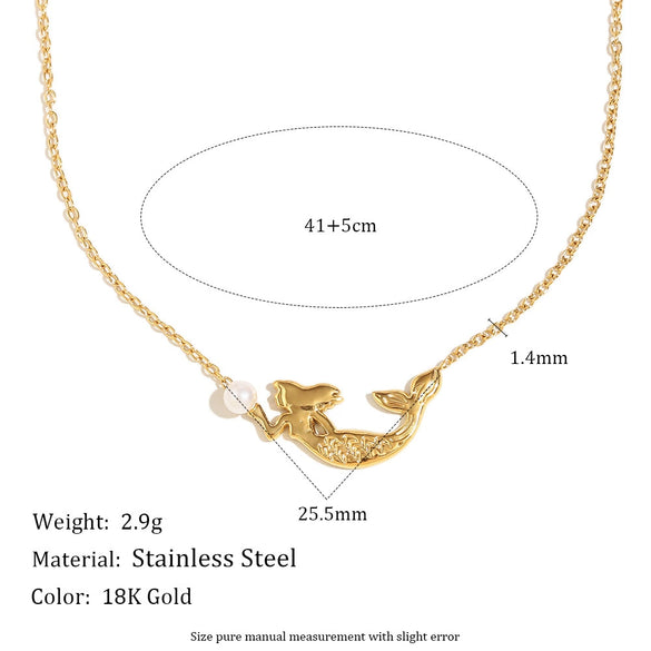 Wholesale Stainless Steel Plated 18K Gold Imitation Pearl Mermaid Pendant Necklace And Bracelet For Women With Geometric Design And Electroplating Process