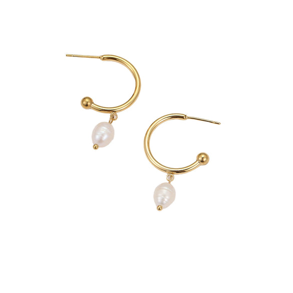 Wholesale Stainless Steel Plated Real Gold Natural Freshwater Pearl Geometric Earrings For Women