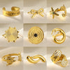 Wholesale Stainless Steel Pleated Geometric Glossy Ring With Sunflower Design And Electroplating