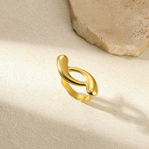 Wholesale Stainless Steel Pleated Geometric Glossy Ring With Sunflower Design And Electroplating