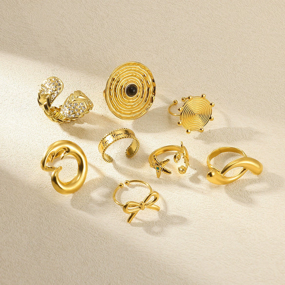 Wholesale Stainless Steel Pleated Geometric Glossy Ring With Sunflower Design And Electroplating