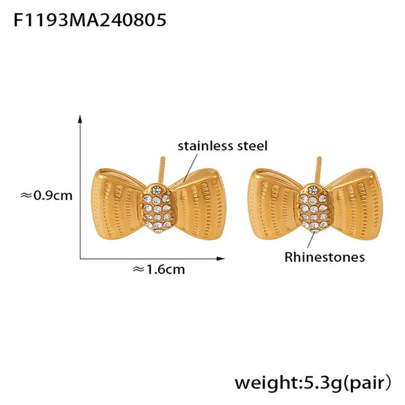 Wholesale 316L Stainless Steel Pleated Zircon Bow Geometric Women's Earrings Pvd Plated 18K Real Gold Light Luxury Style