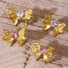 Wholesale 316L Stainless Steel Pleated Zircon Bow Geometric Women's Earrings Pvd Plated 18K Real Gold Light Luxury Style