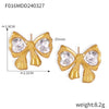 Wholesale 316L Stainless Steel Pleated Zircon Bow Geometric Women's Earrings Pvd Plated 18K Real Gold Light Luxury Style