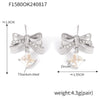 Wholesale 316L Stainless Steel Pleated Zircon Bow Geometric Women's Earrings Pvd Plated 18K Real Gold Light Luxury Style