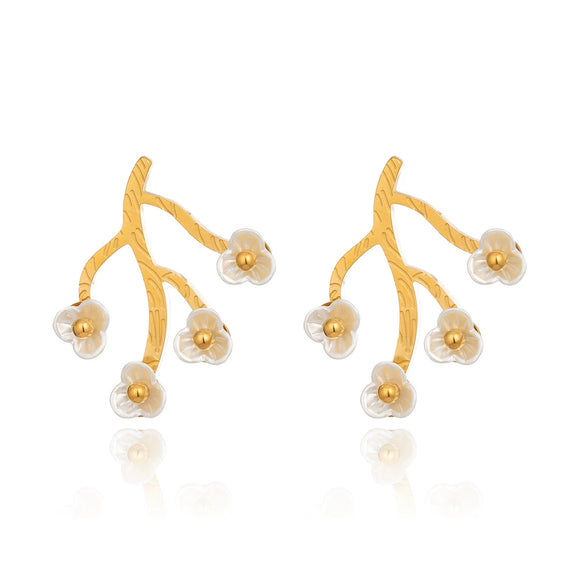 Wholesale Stainless Steel Pvd Furnace Vacuum Real Gold Plated Flower Shape Fairy Style Earrings For Women