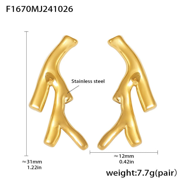Wholesale Stainless Steel Pvd Gold Plated Irregular Niche Style Electroplated Earrings For Women