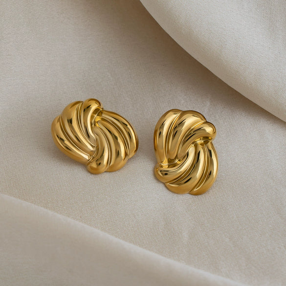 Wholesale Stainless Steel Real Gold Plated Geometric Striped Earrings For Women