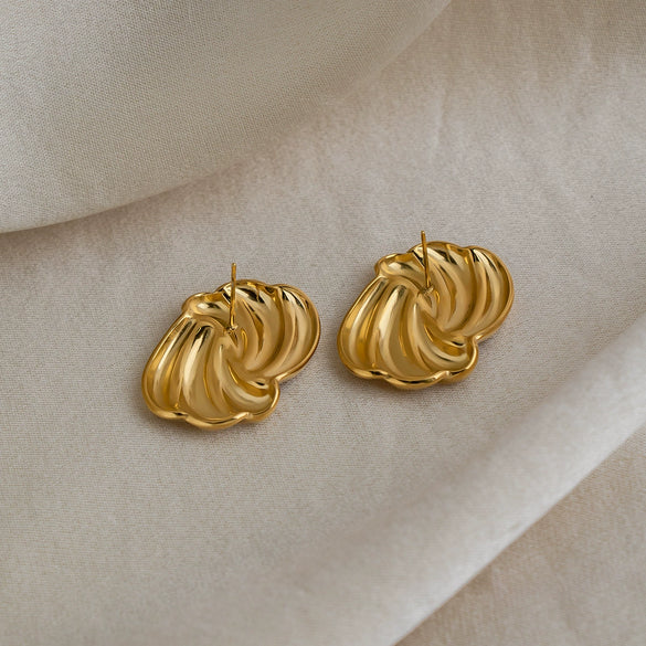 Wholesale Stainless Steel Real Gold Plated Geometric Striped Earrings For Women