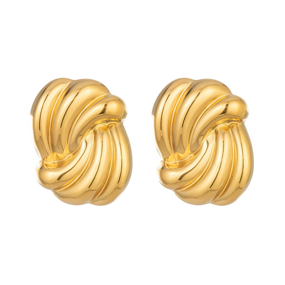 Wholesale Stainless Steel Real Gold Plated Geometric Striped Earrings For Women