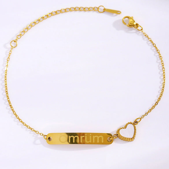 Wholesale Stainless Steel Real Gold Plated Heart Shape Letter Bracelet For Women And Unisex