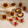 Wholesale Stainless Steel Red Agate Earrings With Zircon Geometric Style Electroplated For Women