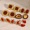 Wholesale Stainless Steel Red Agate Earrings With Zircon Geometric Style Electroplated For Women