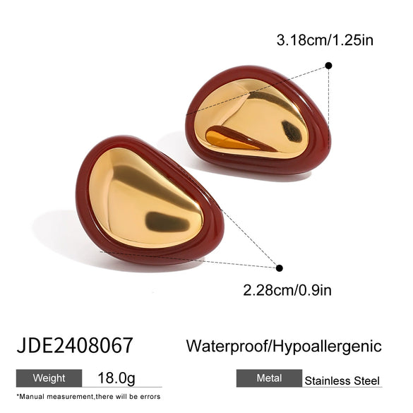 Wholesale Stainless Steel Red Agate Earrings With Zircon Geometric Style Electroplated For Women