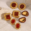 Wholesale Stainless Steel Red Agate Earrings With Zircon Geometric Style Electroplated For Women