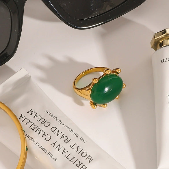 Wholesale Stainless Steel Retro Agate Ring With Geometric Design And Electroplating For Women