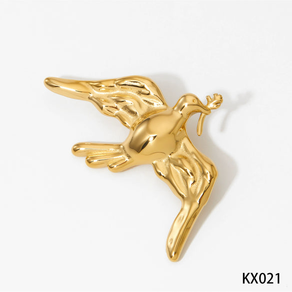 Wholesale Stainless Steel Retro Animal Peace Dove Bee Brooch With Electroplating Design