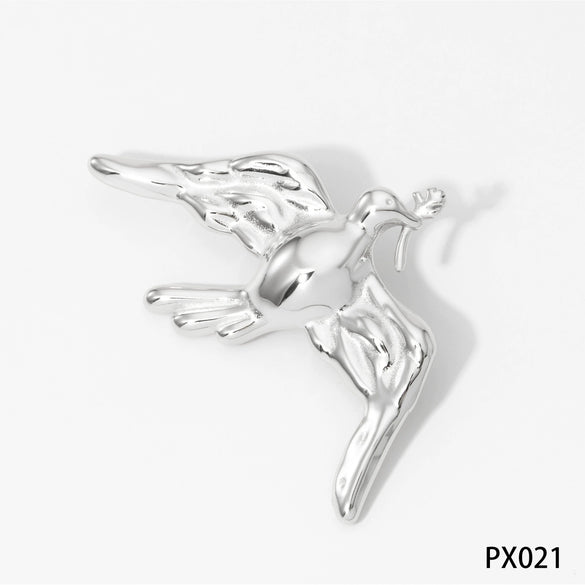 Wholesale Stainless Steel Retro Animal Peace Dove Bee Brooch With Electroplating Design