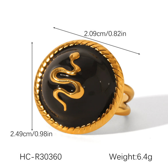 Wholesale Stainless Steel Retro Animal Snakeshaped Open Ring With Oil Dripping Design Hand Jewelry