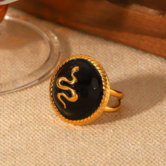Wholesale Stainless Steel Retro Animal Snakeshaped Open Ring With Oil Dripping Design Hand Jewelry