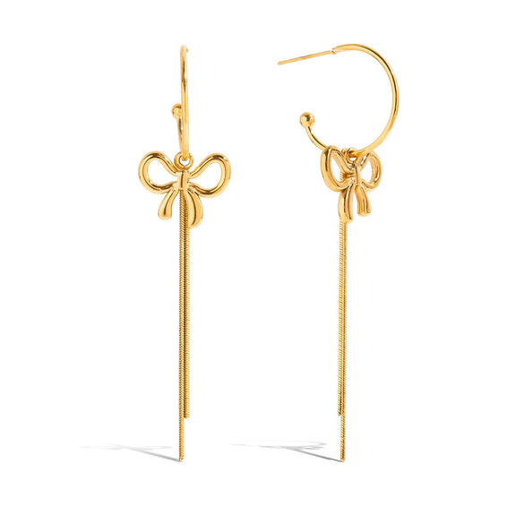 Wholesale Stainless Steel Retro Bohemian Style Cshaped Bow Tassel Earrings For Women