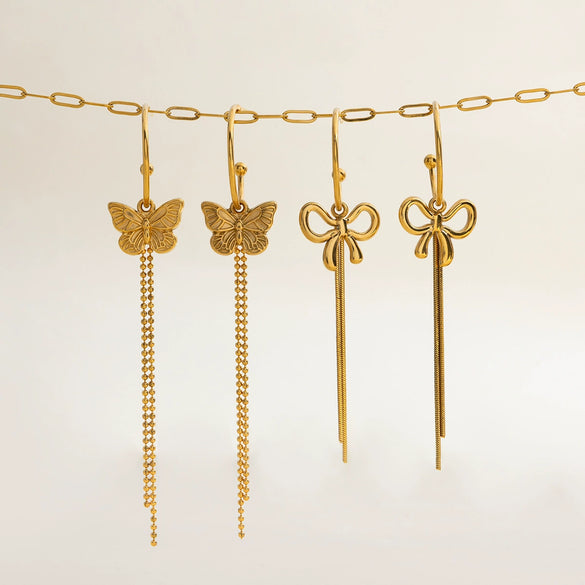 Wholesale Stainless Steel Retro Bohemian Style Cshaped Bow Tassel Earrings For Women