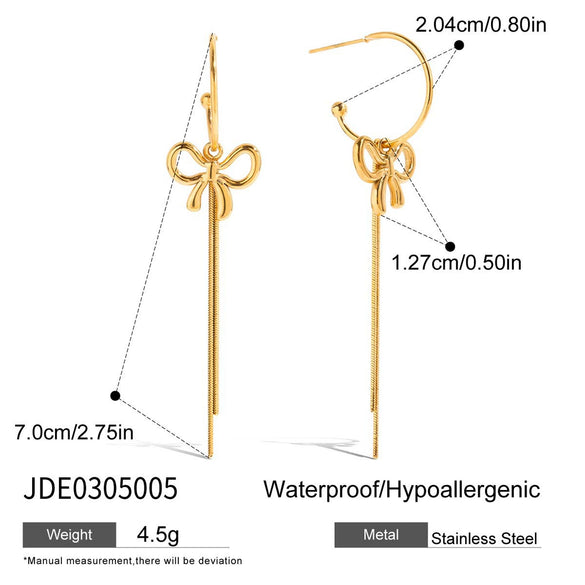 Wholesale Stainless Steel Retro Bohemian Style Cshaped Bow Tassel Earrings For Women
