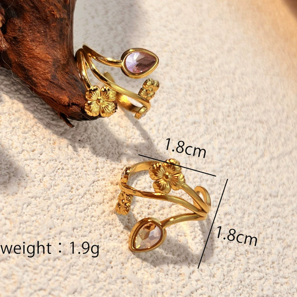 Wholesale Stainless Steel Retro Exaggerated Geometric Heartshaped Ring With Electroplating Light Luxury Highend Jewelry