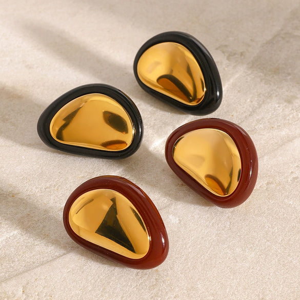 Wholesale Stainless Steel Retro Flat Round Red Geometric Earrings With Electroplating