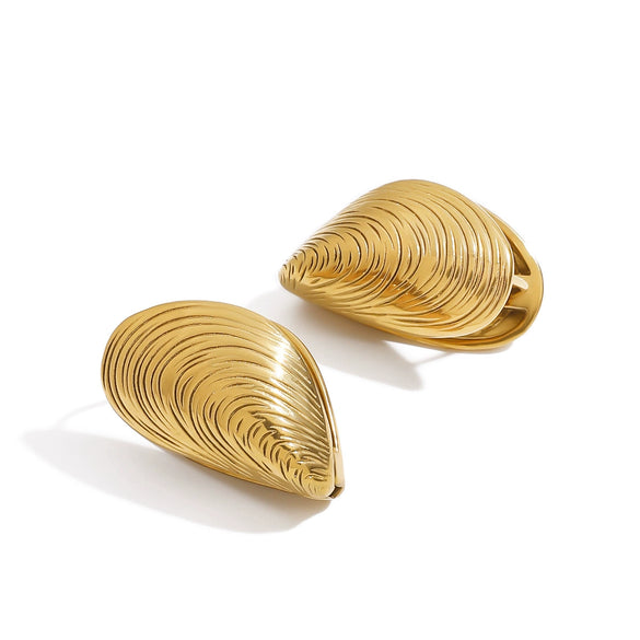 Wholesale Stainless Steel Retro Geometric Clam Shell Earrings Electroplated Nonfading Jewelry