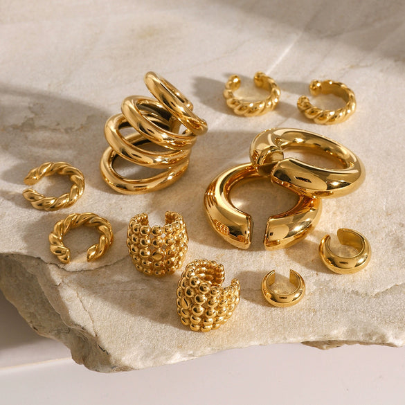 Wholesale Stainless Steel Retro Geometric Ear Clip Earrings Without Ear Holes Electroplating